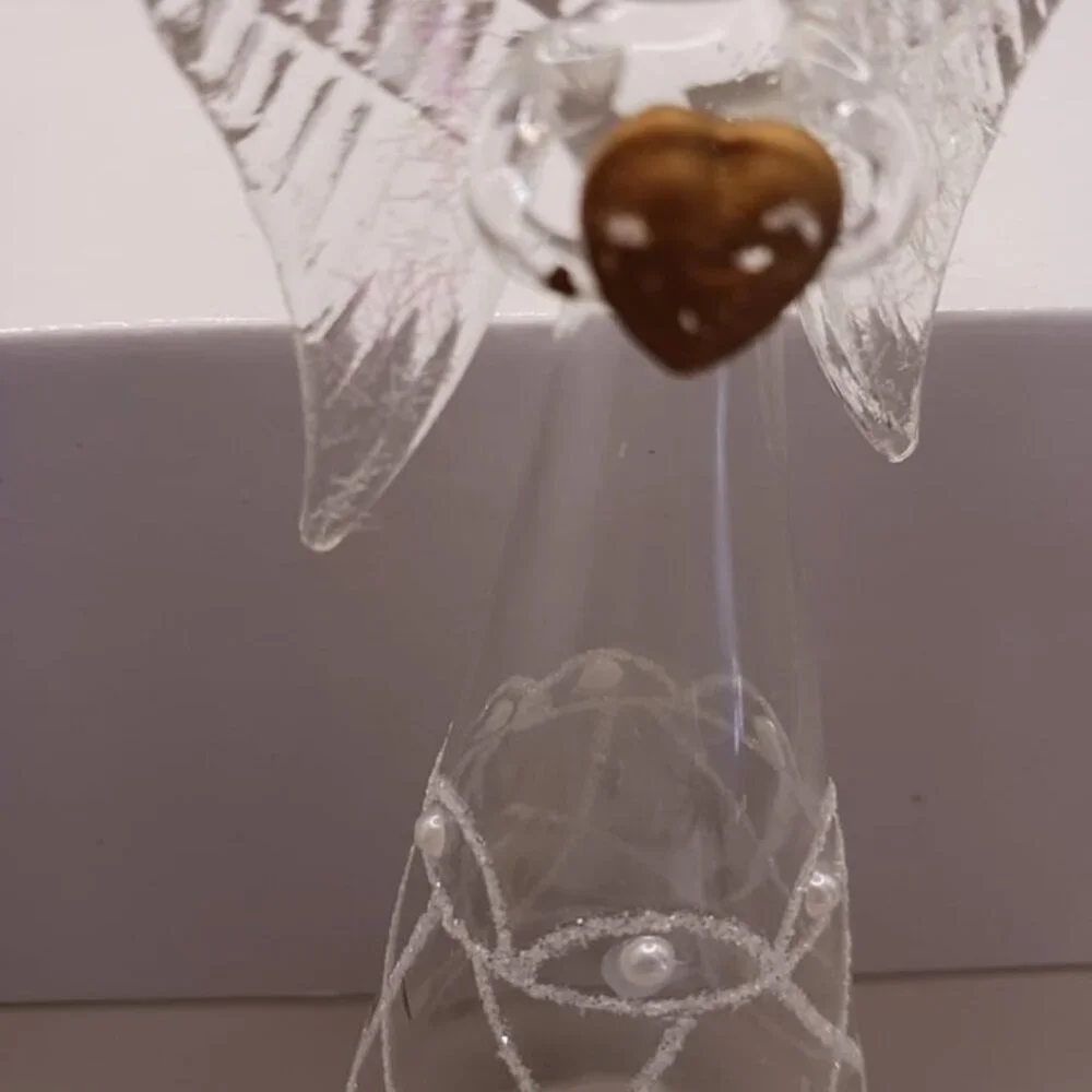 Angel light up  glass ornament glass with gold heart